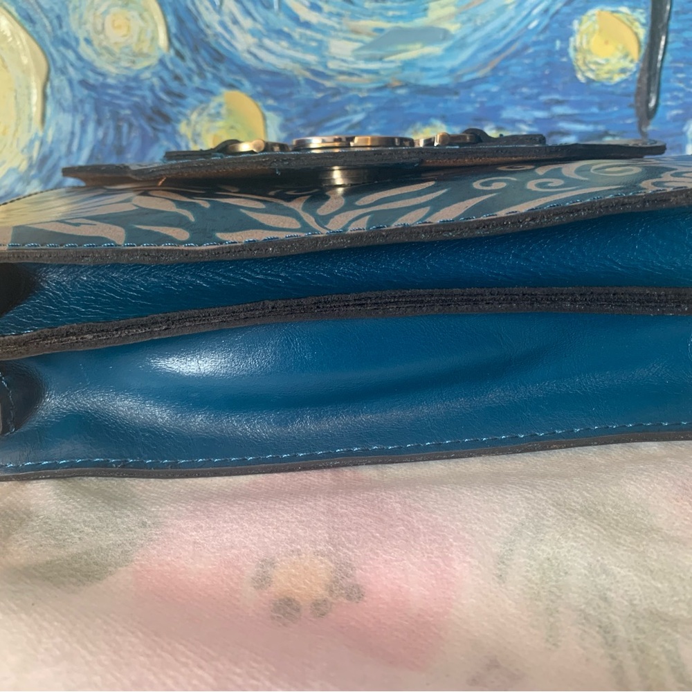 Patricia Nash Teal Blue Floral Leather Top-Handle  Crossbody  NWT - Picture 6 of 12